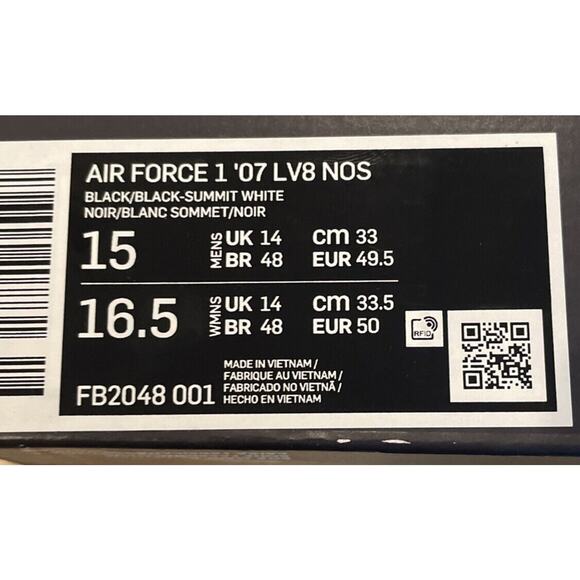 NIKE Air Force 1 AF1 Low Black Summit Nelly Mens Size 15 New Fast Shipping - Picture 9 of 11